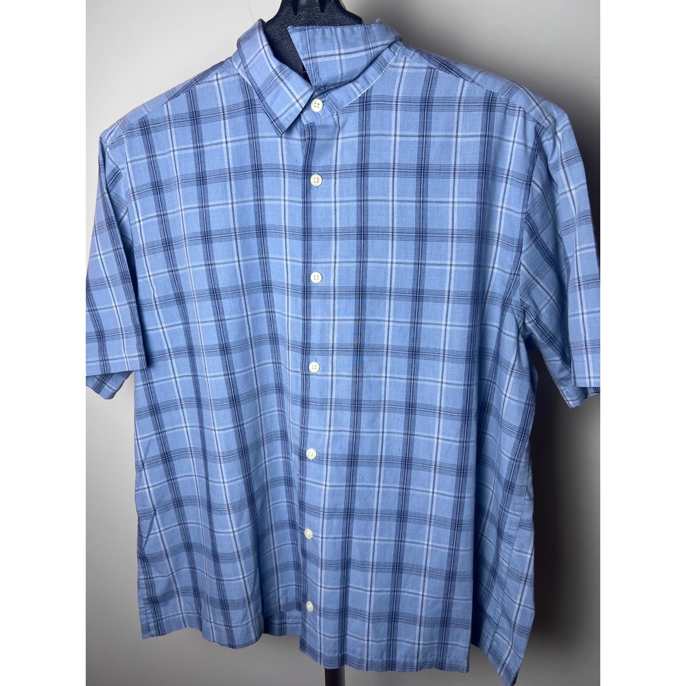 Blue Plaid Button Up Shirt Short Sleeve Y2K Casual Preppy Cottagecore Workwear